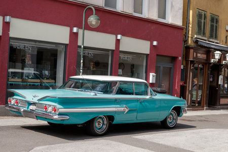 Reutlingen, Germany - August 20, 2017: Chevrolet Impala oldtimer car at the Reutlinger Oldtimertag event on August 20, 2017 in Reutlingen, Germany.のeditorial素材