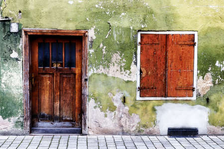 Old rustic building exterior in romantic medieval town of Nordlingen in Bavaria, Germany.