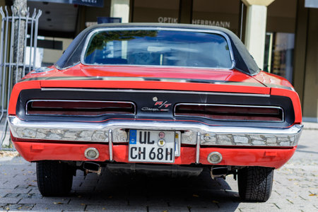 Laupheim, Germany - September 24, 2017: Dodge Charger oldtimer car at the US Car Meeting event on September 24, 2017 in Laupheim, Germany.のeditorial素材