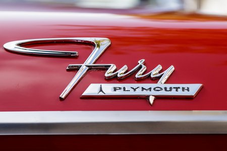 Laupheim, Germany - September 24, 2017: Plymouth Fury oldtimer car at the US Car Meeting event on...