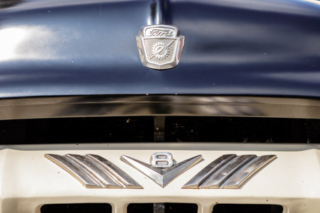 Laupheim, Germany - September 24, 2017: Ford F-100 oldtimer car at the US Car Meeting event on September 24, 2017 in Laupheim, Germany.のeditorial素材