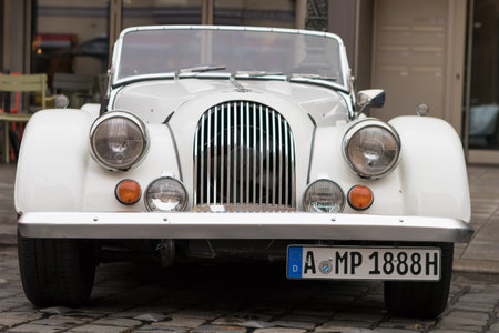 Augsburg, Germany - October 1, 2017: Morgan oldtimer car at the Fuggerstadt Classic 2017 Oldtimer Rallye on October 1, 2017 in Augsburg, Germany.のeditorial素材