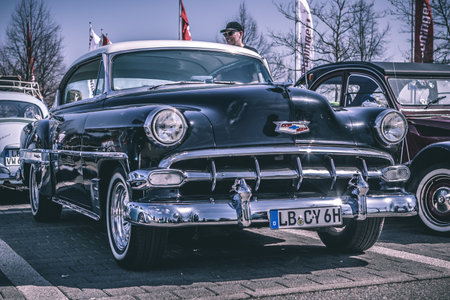 Ludwigsburg, Germany - April 8, 2018: Chevrolet Bel Air oldtimer car at the 2018 Retro Season Opener meeting and show.のeditorial素材