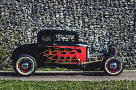 Ludwigsburg, Germany - April 8, 2018: Oldtimer car at the 2018 Retro Season Opener meeting and show.のeditorial素材