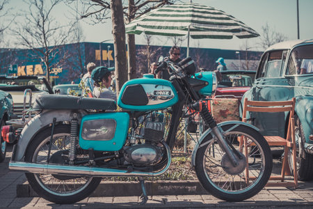 Ludwigsburg, Germany - April 8, 2018: MZ oldtimer motorbike at the 2018 Retro Season Opener meeting...