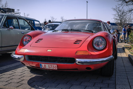 Ludwigsburg, Germany - April 8, 2018: Ferrari Dino 246 GT oldtimer car at the 2018 Retro Season Opener meeting and show.のeditorial素材