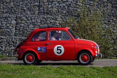 Ludwigsburg, Germany - April 8, 2018: Fiat 500 oldtimer car at the 2018 Retro Season Opener meeting...