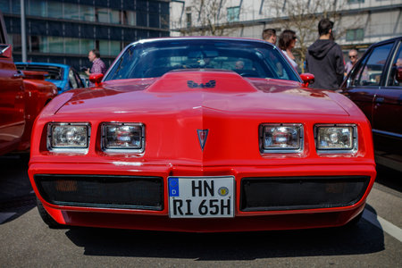 Ludwigsburg, Germany - April 8, 2018: Pontiac Firebird Trans Am oldtimer car at the 2018 Retro Season Opener meeting and show.のeditorial素材