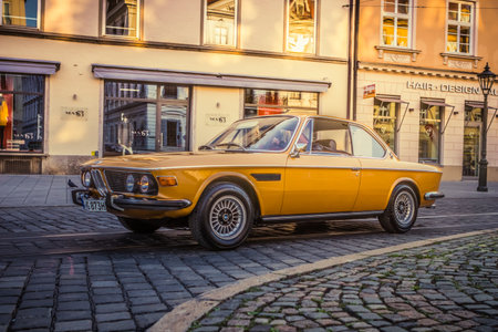 Augsburg, Germany - September 30, 2018: 1973 BMW 3.0 CS Coupe oldtimer car at the Fuggerstadt...