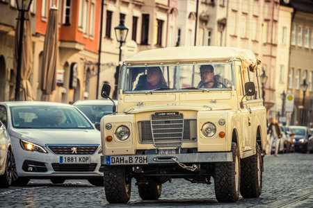 Augsburg, Germany - September 30, 2018: 1978 Land Rover Serie III oldtimer car at the Fuggerstadt...