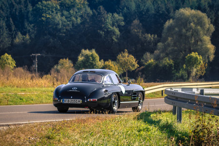 Augsburg, Germany - September 30, 2018: 1955 Mercedes-Benz 300 SL oldtimer car at the Fuggerstadt...