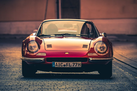 Augsburg, Germany - September 30, 2018: 1973 Ferrari Dino 246 GTS oldtimer car at the Fuggerstadt...