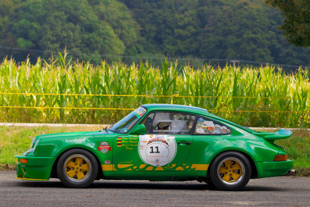 Heubach, Germany - September 19, 2021: 1975 Porsche 911 SC german oldtimer luxury sports racing car.のeditorial素材