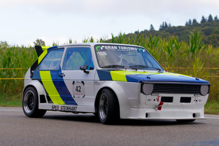Heubach, Germany - September 19, 2021: 1981 Volkswagen Golf 1 GTI german oldtimer sports racing car.のeditorial素材