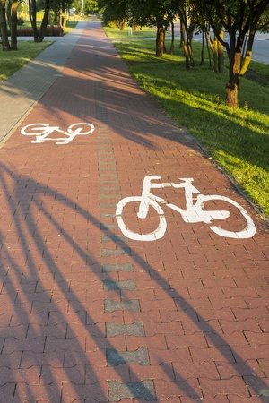 Bike path with a symbol of bike, shadow of bike on a cycling path の写真素材