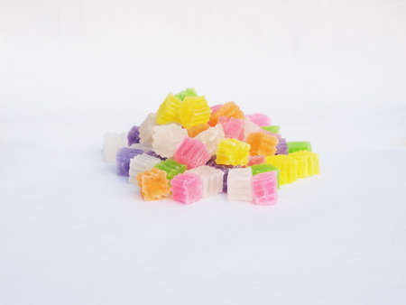 Thai dessert, Colorful crispy jelly with white backgroundの写真素材