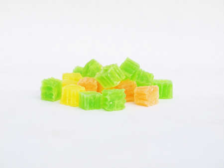 Thai dessert, Colorful crispy jelly with white backgroundの写真素材