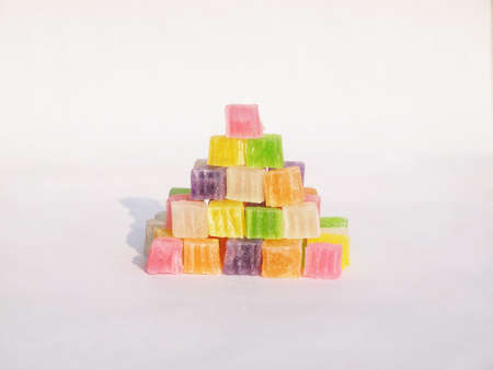 Thai dessert, Colorful crispy jelly with white backgroundの写真素材