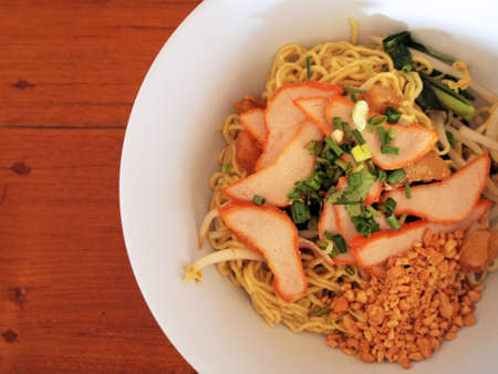 Thai-Style Egg Noodles with Red Barbeque Porkの写真素材