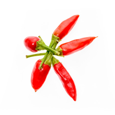 Multible different Red hot chili peppers Cayenne, Serrano with green stem. Cayenne, Serrano or...