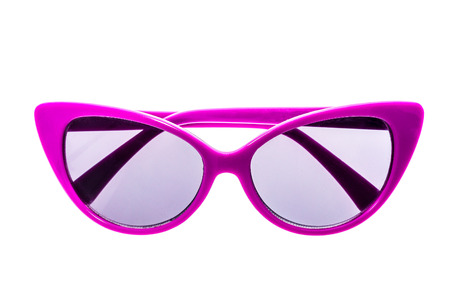Pink Children sunglasses, sun shades or spectacles isolated on white background. Color child glasses...
