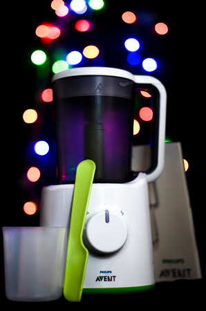 Ljubljana, Slovenia - March 5, 2013: Philips Avent Combined Steamer And Blender isolated on black...