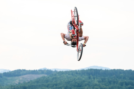 Velenje, Slovenia - June 24, 2017: Pljusk na Velenjski plazi extreme sports lake jumping competition...