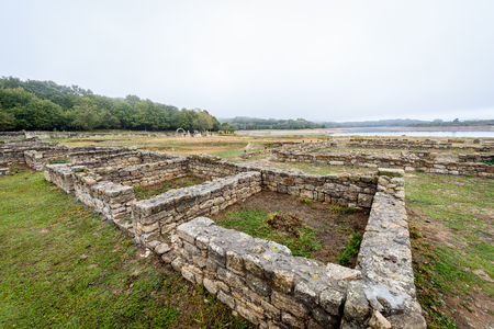 Aquis Querquennis ruins of the Roman settlement Aquis Querquennis. Remains and ruins of roman military camp along the Via Nova Romana - roman road connecting Braga Portugal and Astorga Spain.のeditorial素材