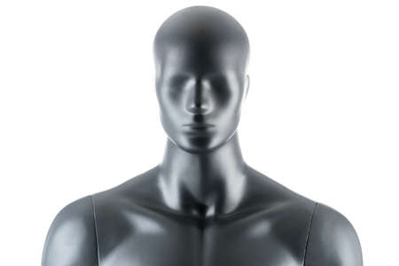 Male gray athletic mannequin doll or store display dummy isolated. Man gray clothing doll, muscular athletic build, great impressive physique. Front, side or back view, closeup on body parts.の写真素材