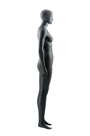 Female gray athletic mannequin doll or store display dummy isolated. Woman gray clothing doll, muscular athletic build, great impressive physique. Front, side or back view, closeup on body parts.の写真素材