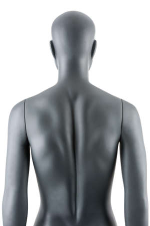 Female gray athletic mannequin doll or store display dummy isolated. Woman gray clothing doll, muscular athletic build, great impressive physique. Front, side or back view, closeup on body parts.の写真素材