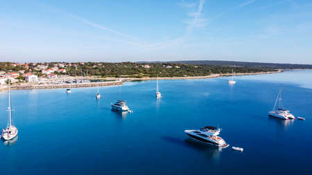 Aerial view of Croatian island Silba western side with beautiful beaches. Amazing Adriatic sea...