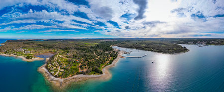 Aerial view of the Croatian coast with view of Novigrad, Lanterna, Vabriga and Cervar. Amazing Croatian Adriatic sea and coast.の写真素材