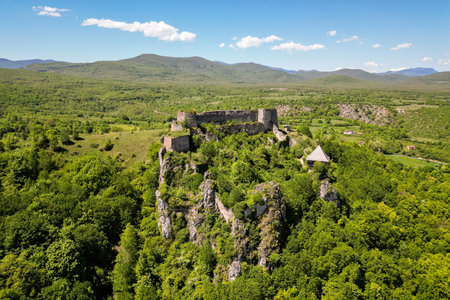 Ostrovica Castle above Kulen Vakuf in national park Una River in Bosnia and Herzegovina.の写真素材