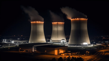 Night lights of nuclear power station, generative aiの素材