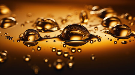 Golden drops of oil or serum surface background, generative aiの素材