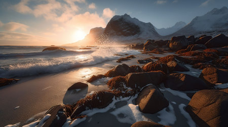 Road by the sea in sunrise time, generative aiの素材