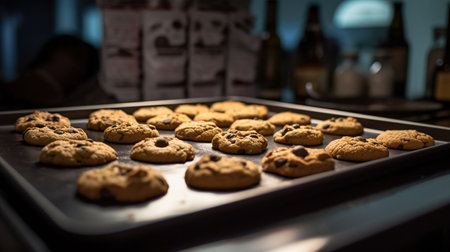 Baking tray with tasty homemade cookies taking out from oven, generative aiの素材