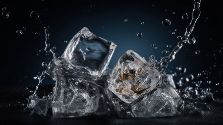 Ice Cubes In Flow Splashing - Cold And Refreshment, generative aiの素材
