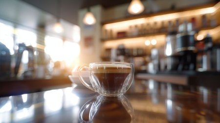 Blur coffee shop or cafe restaurant with abstract bokeh light image background. For montage product display or design key visual layout, generative aiの素材
