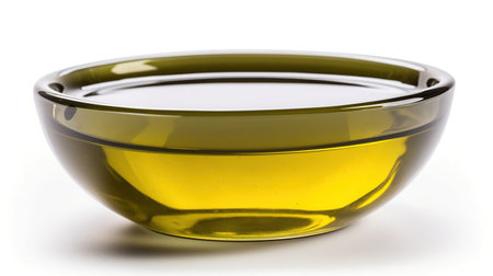 Bowl of fresh olive oil isolated on white background, generative aiの素材