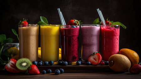 Fresh fruit smoothies closeup food photography, generative aiの素材