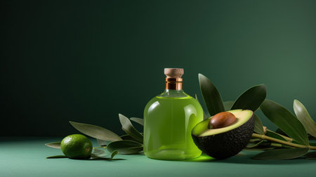 Elevate Your Mood with Avocado, Essential Oil and aloe leaves on a Vibrant Background, generative aiの素材