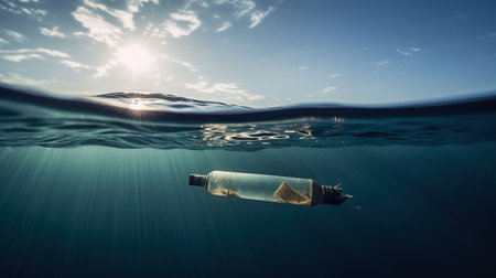 Message In Bottle floating In The Ocean, generative aiの素材