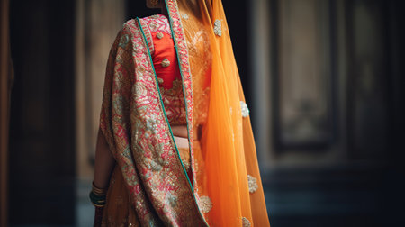 Beautifully decorated Indian bride dress, Soft Focus, generative aiの素材