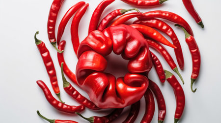 Closeup top view red chili pepper with sliced, raw food ingredient concept, generative aiの素材