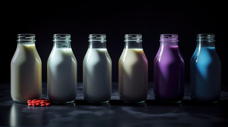 Alternative types of milks. Vegan substitute dairy milk, generative aiの素材