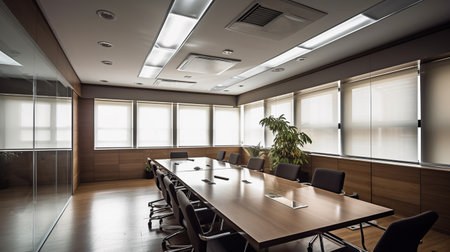 Modern Empty Meeting Room with Big Conference Table, generative aiの素材