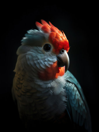 Beautiful red teal cockatiel Potrait, generative aiの素材