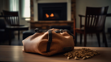 Bag with wood pellets and firewood in living room, generative aiの素材